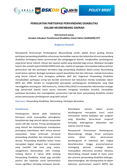 PENGUATAN PARTISIPASI PENYANDANG DISABILITAS   DALAM MUSRENBANG DAERAH